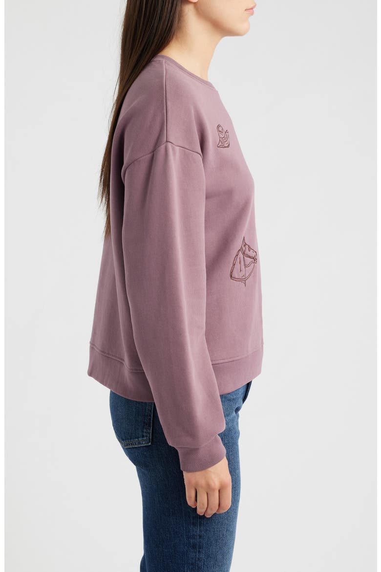 Embroidered Cotton French Terry Crewneck Sweatshirt, Alternate, color, BERRY