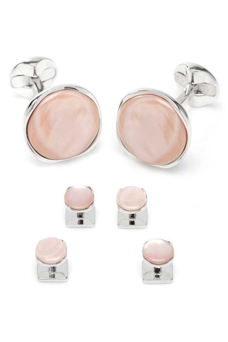 Pink Mother-of-Pearl Cuff Links & Shirt Stud Set, Main, color, PINK