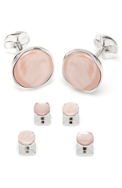 Pink Mother-of-Pearl Cuff Links & Shirt Stud Set