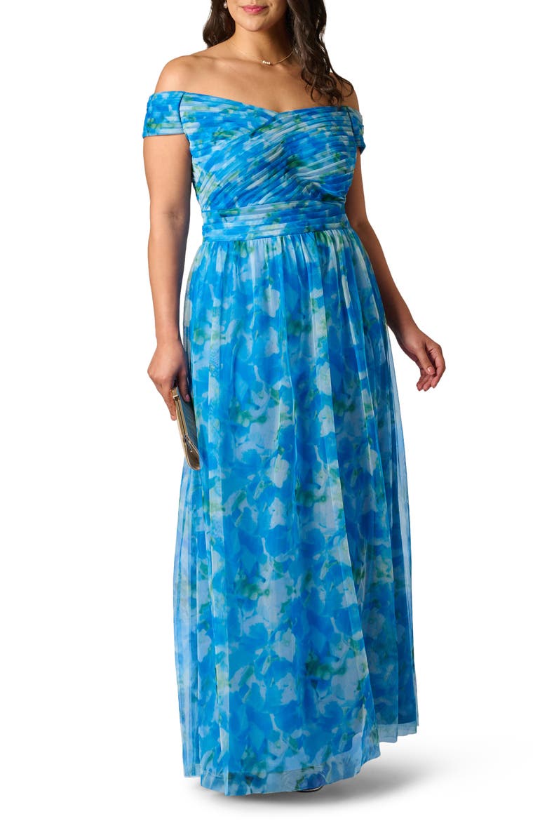 Sweetpea Off the Shoulder Tulle Gown, Alternate, color, BLUE MULTI
