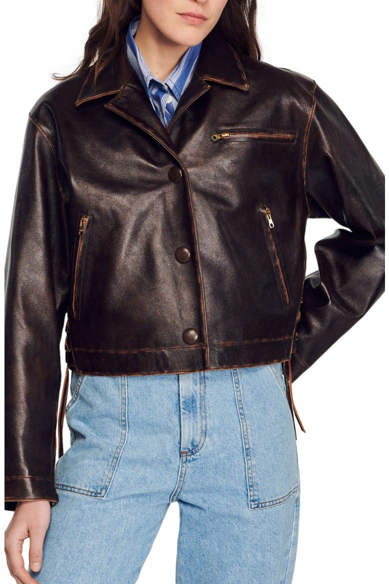 Jude Lambskin Leather Jacket, Alternate, color, BLACK BROWN