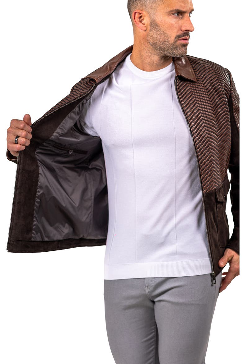 Textured Leather Jacket, Alternate, color, BROWN