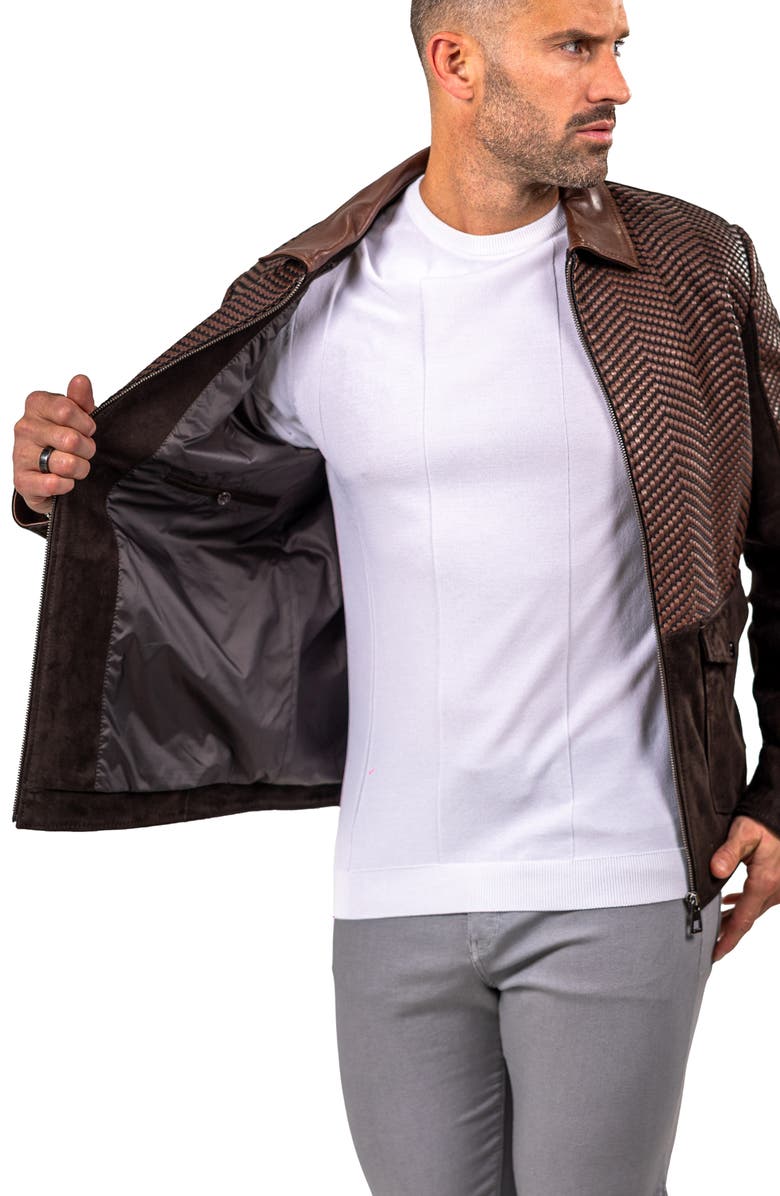 Maceoo Textured Leather Jacket, Alternate, color, Brown