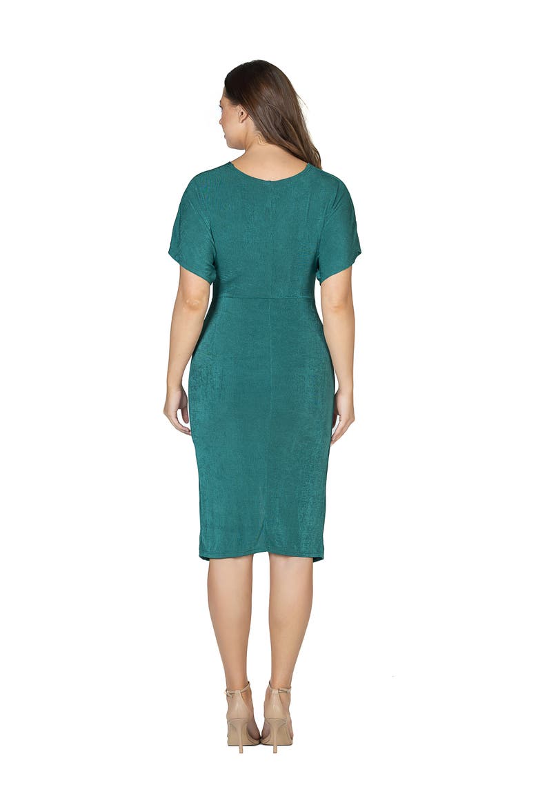 Womens Short Sleeve V Neck Twist Front Split Hem Dress, Alternate, color, Hunter