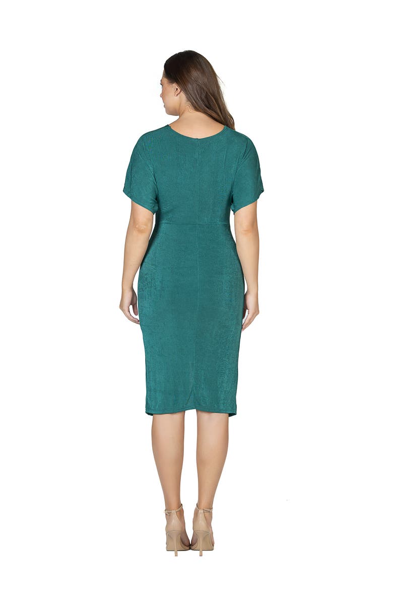24seven Comfort Apparel Womens Short Sleeve V Neck Twist Front Split Hem Dress, Alternate, color, Hunter