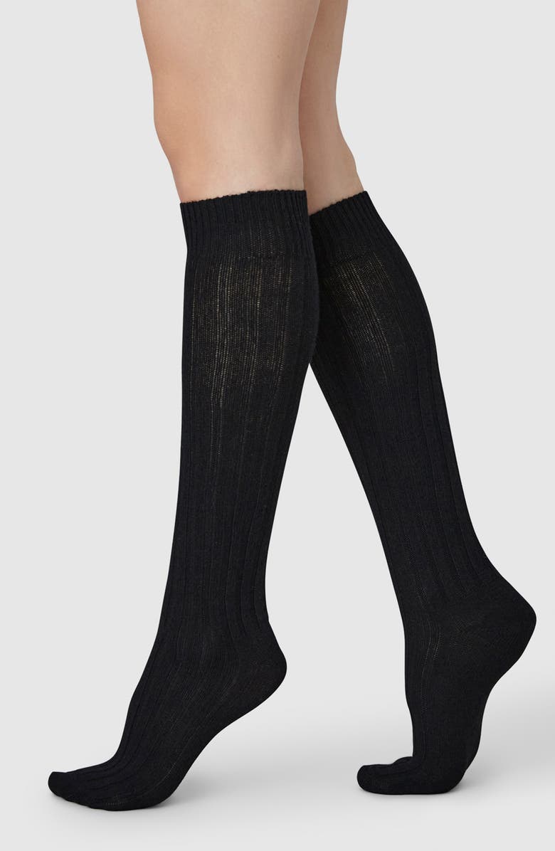 Swedish Stockings Bodil Chunky Knee High Socks, Main, color, Black