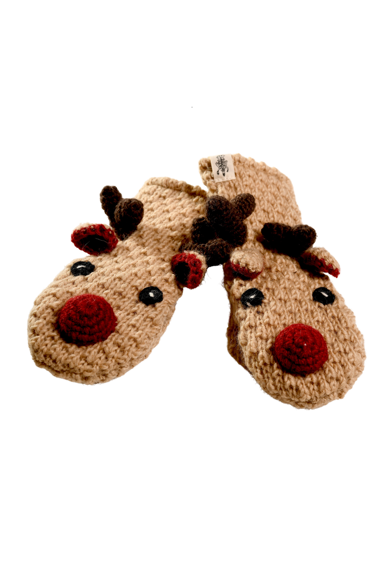 Crochet Reindeer Mittens, Alternate, color, Brown