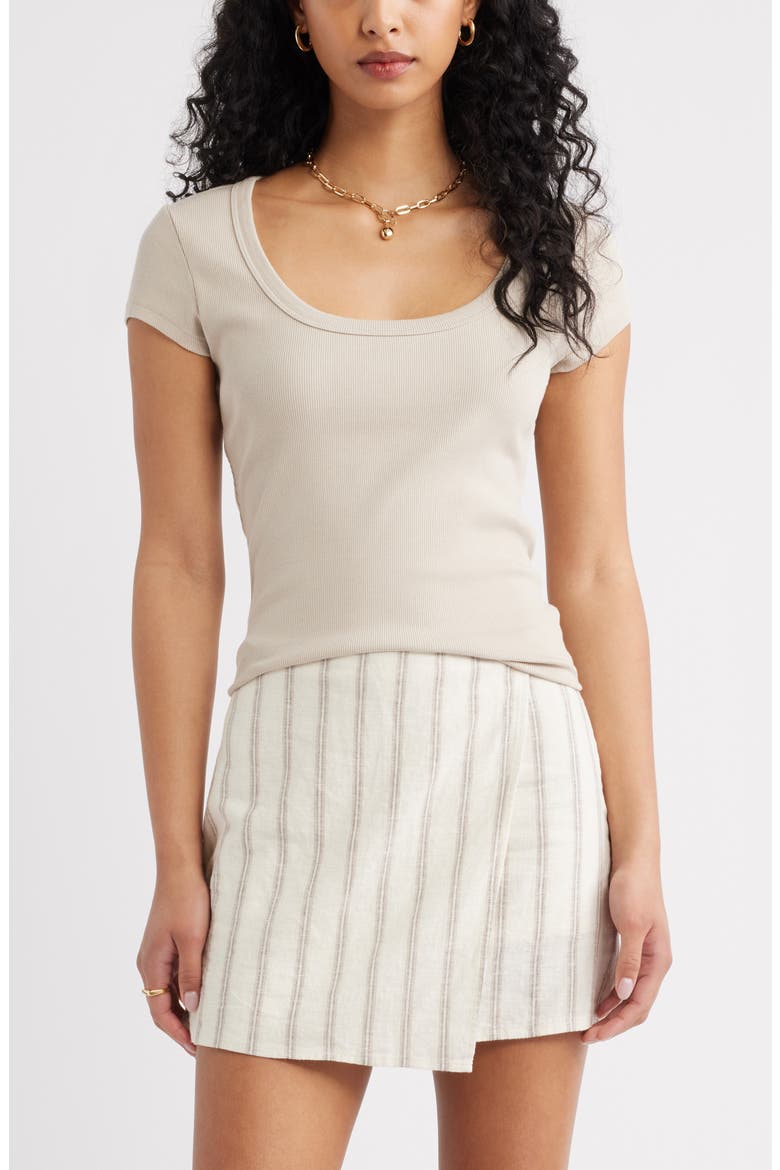 Scoop Neck Stretch Cotton T-Shirt, Main, color, GREY FEATHER