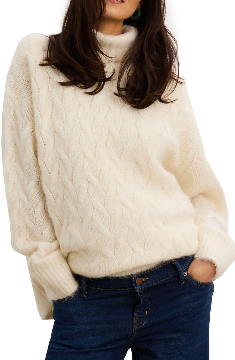 HATCH The Sophie Alpaca Cable Turtleneck, Alternate, color, Ivory