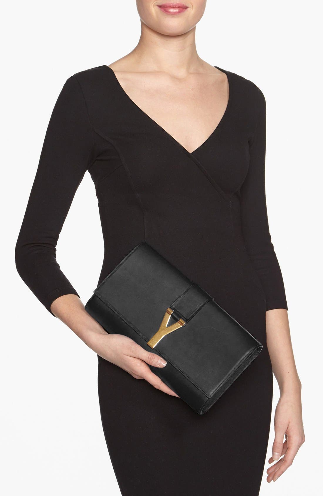 Saint Laurent 'Y' Leather Clutch, Alternate, color, 