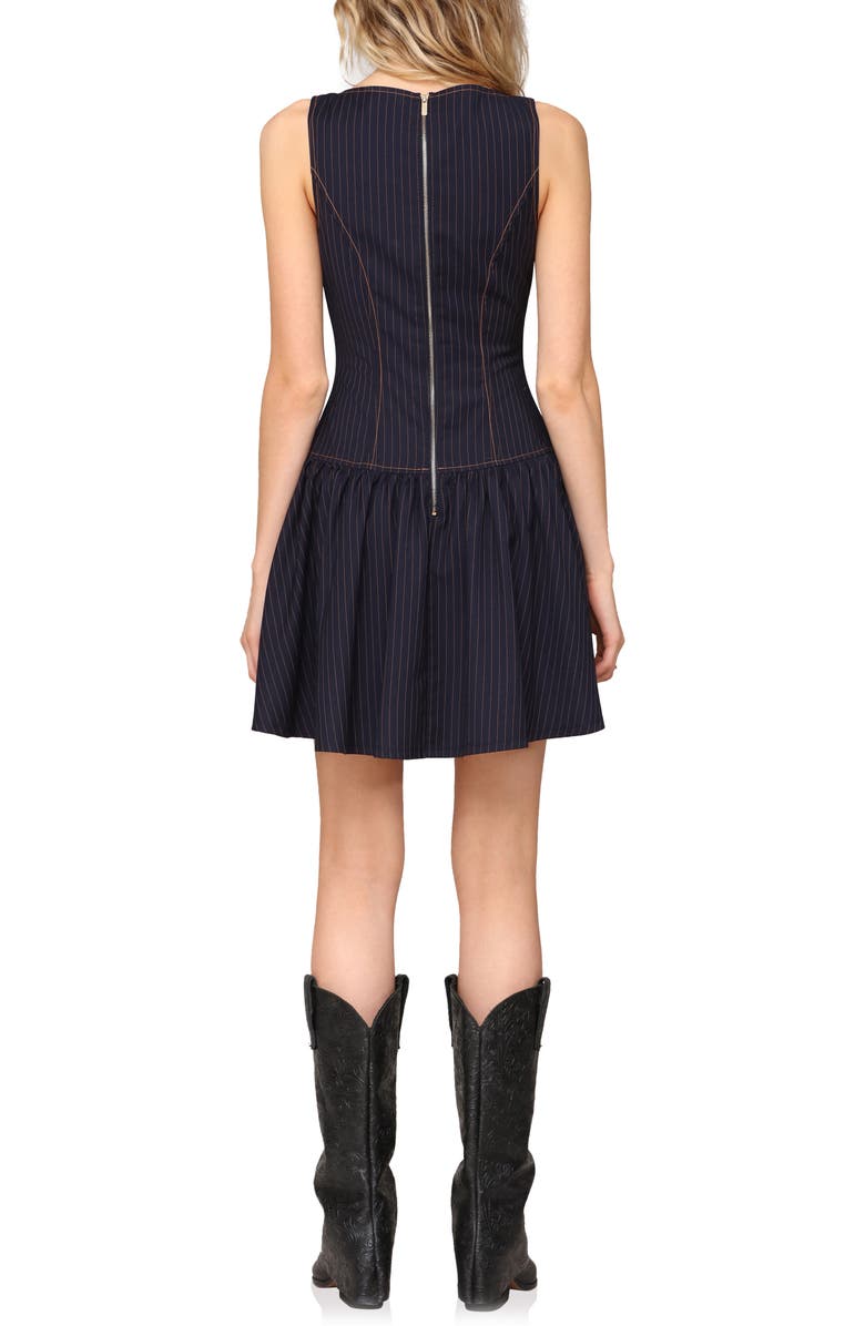 Avec Les Filles Drop Waist Boat Neck Minidress, Alternate, color, Navy/ Gold Pinstripe