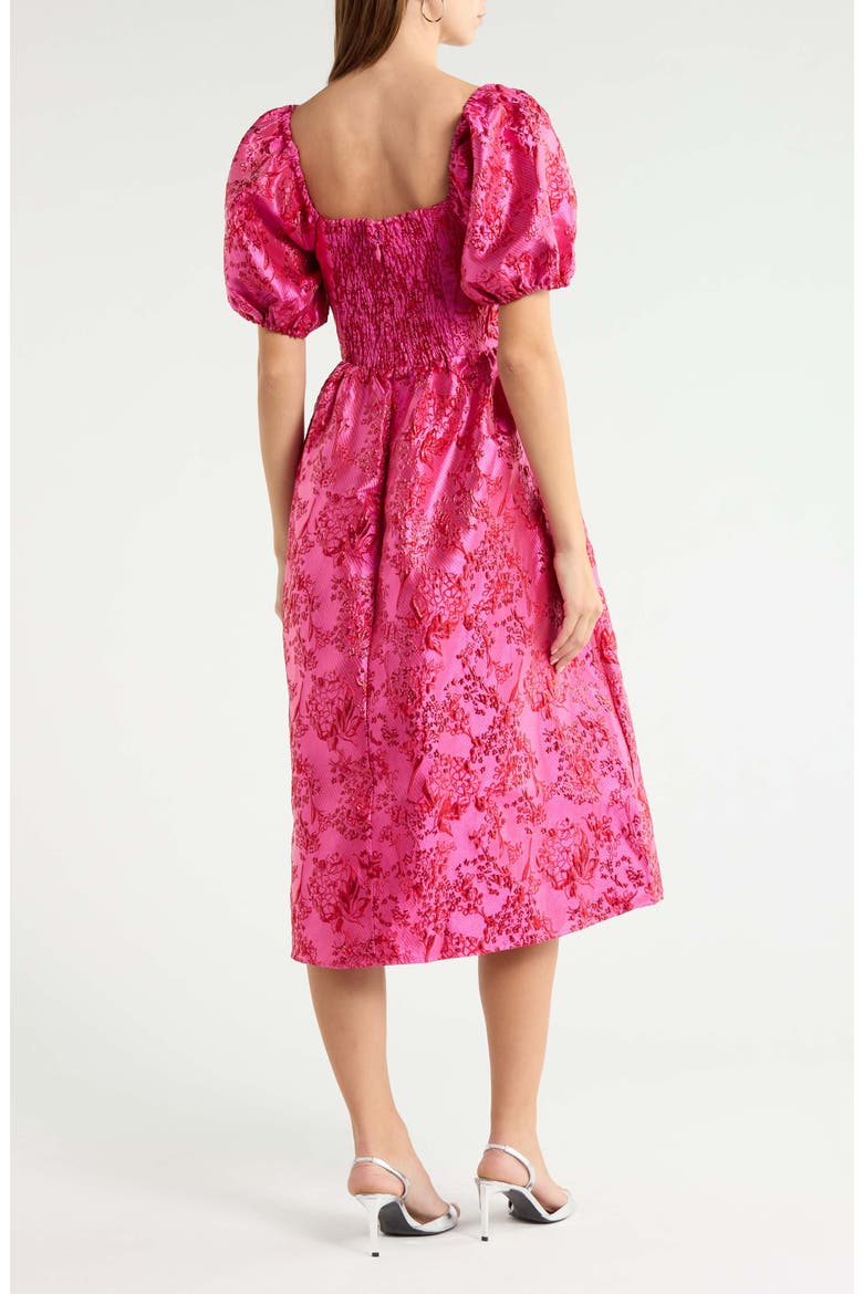 Metallic Floral Jacquard Puff Sleeve Dress, Alternate, color, FUCHSIA