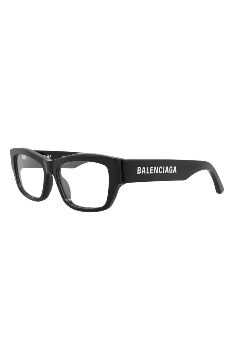 Balenciaga 54mm Rectangular Optical Glasses, Alternate, color, Black Black Transparent