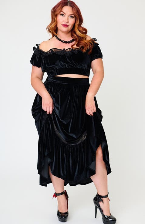Plus Size 1950s Tiered Midi Skirt