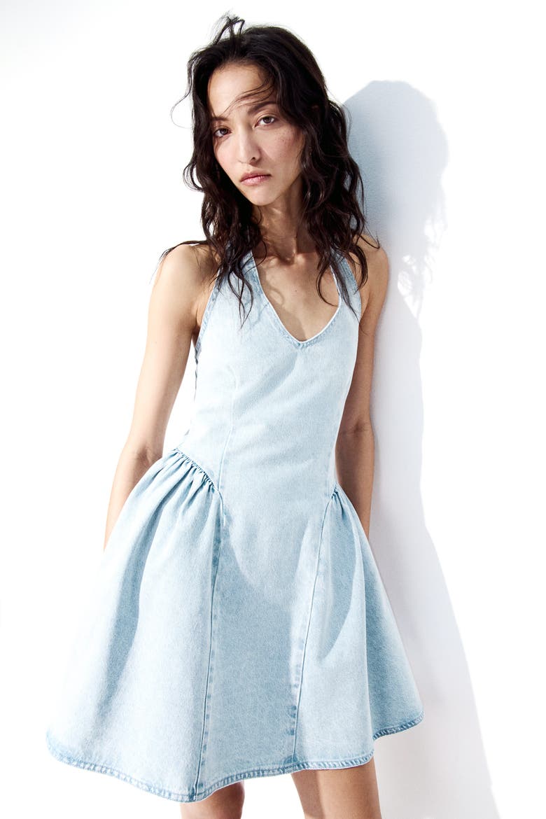 Flared-skirt Denim Dress, Alternate, color, Light denim blue