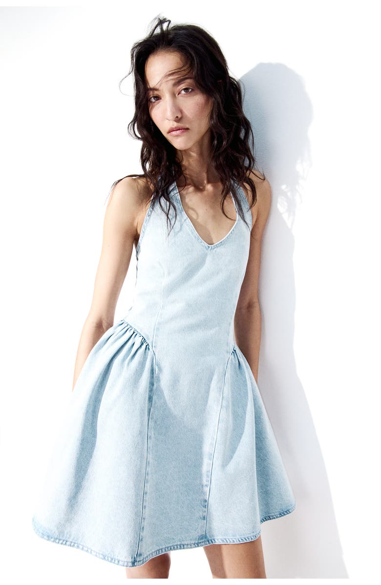 H&M Flared-skirt Denim Dress, Alternate, color, Light Denim Blue