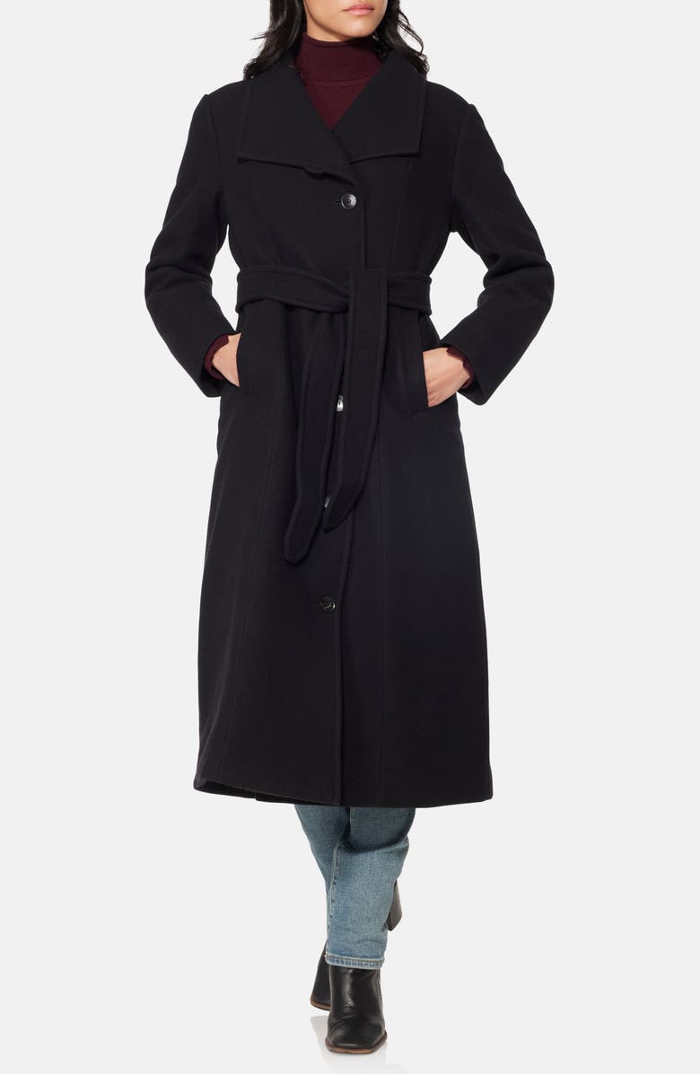 Norwegian Wool Longline City Virgin Wool Blend 753 Fill Power Down Waterproof Coat, Main, color, Black