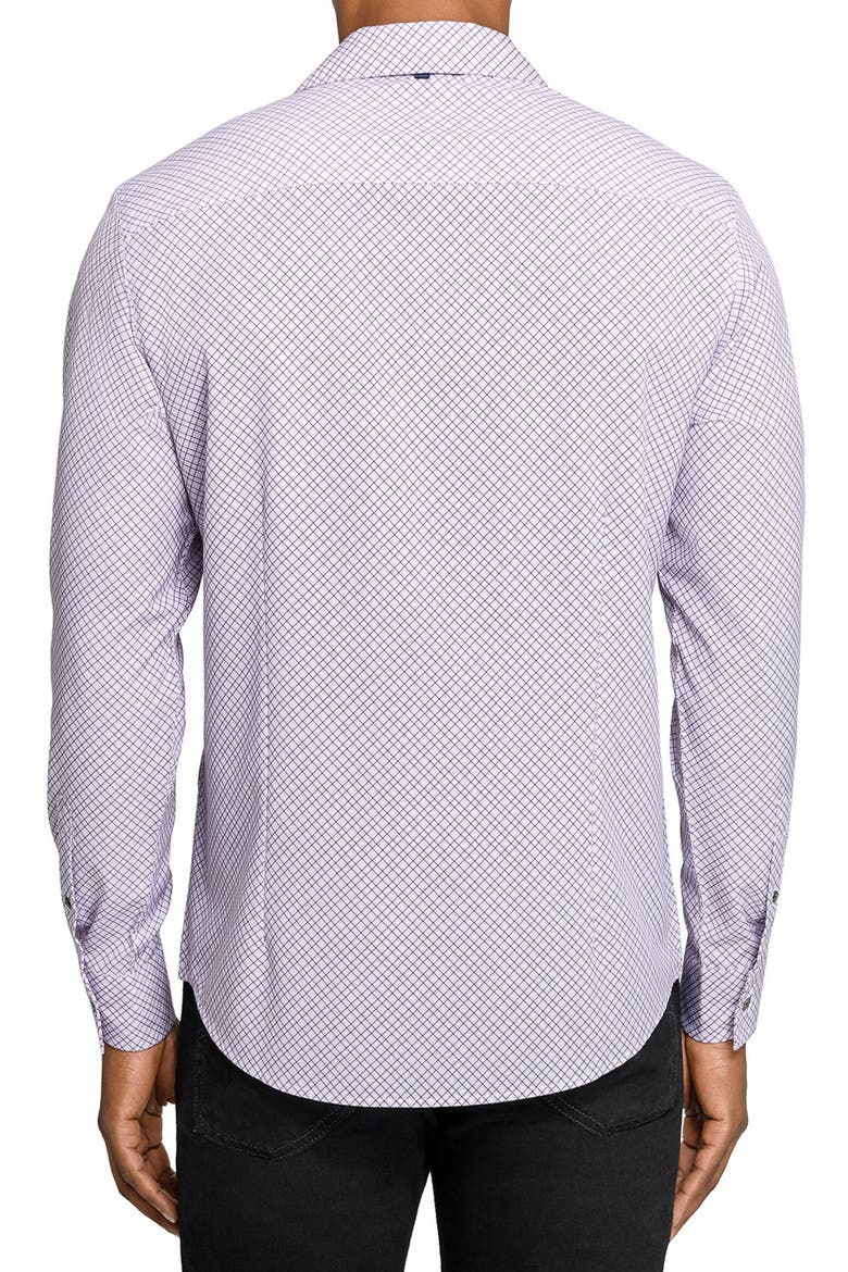 Slim Fit Geometric Print Performance Button-Up Shirt, Alternate, color, WHITE/ PURPLE