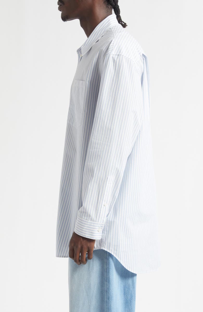 Acne Studios Stripe Logo Organic Cotton Graphic Button-Up Shirt, Alternate, color, Light Blue/ White