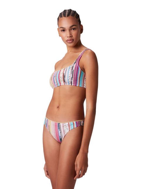One-shoulder Bikini In Lamé Slub Viscose