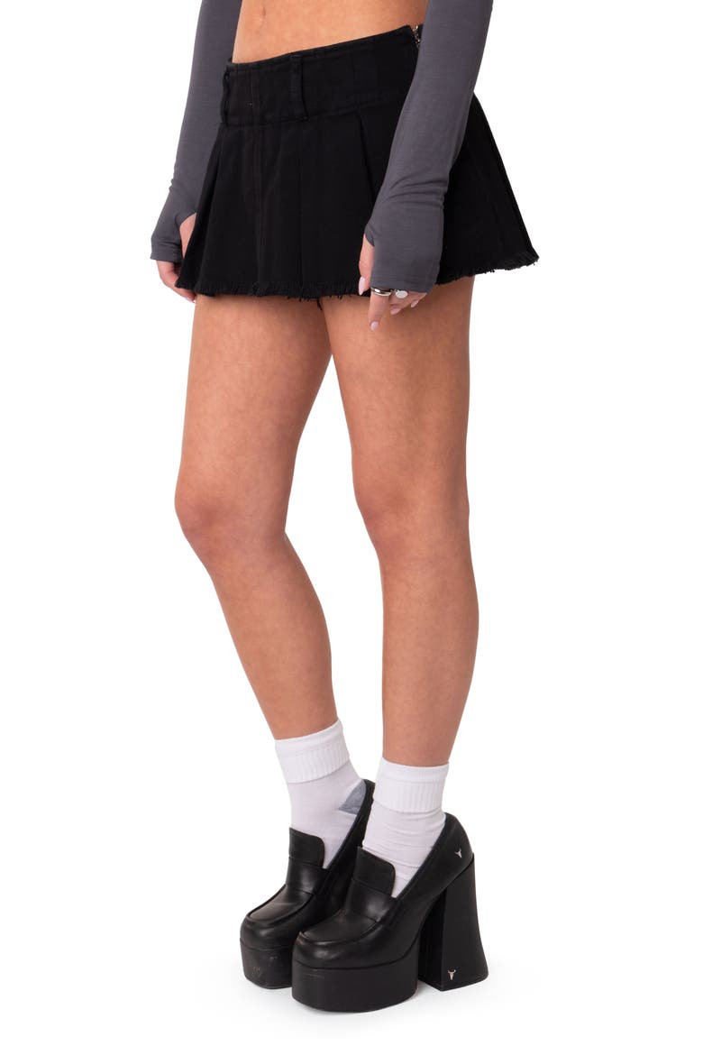 Low Rise Cotton Denim Mini Skort, Alternate, color, BLACK