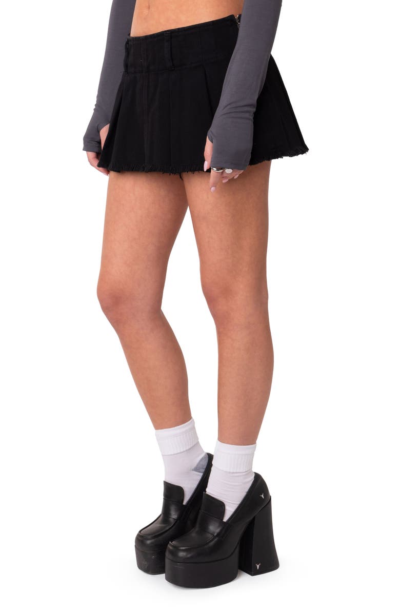 EDIKTED Low Rise Cotton Denim Mini Skort, Alternate, color, Black