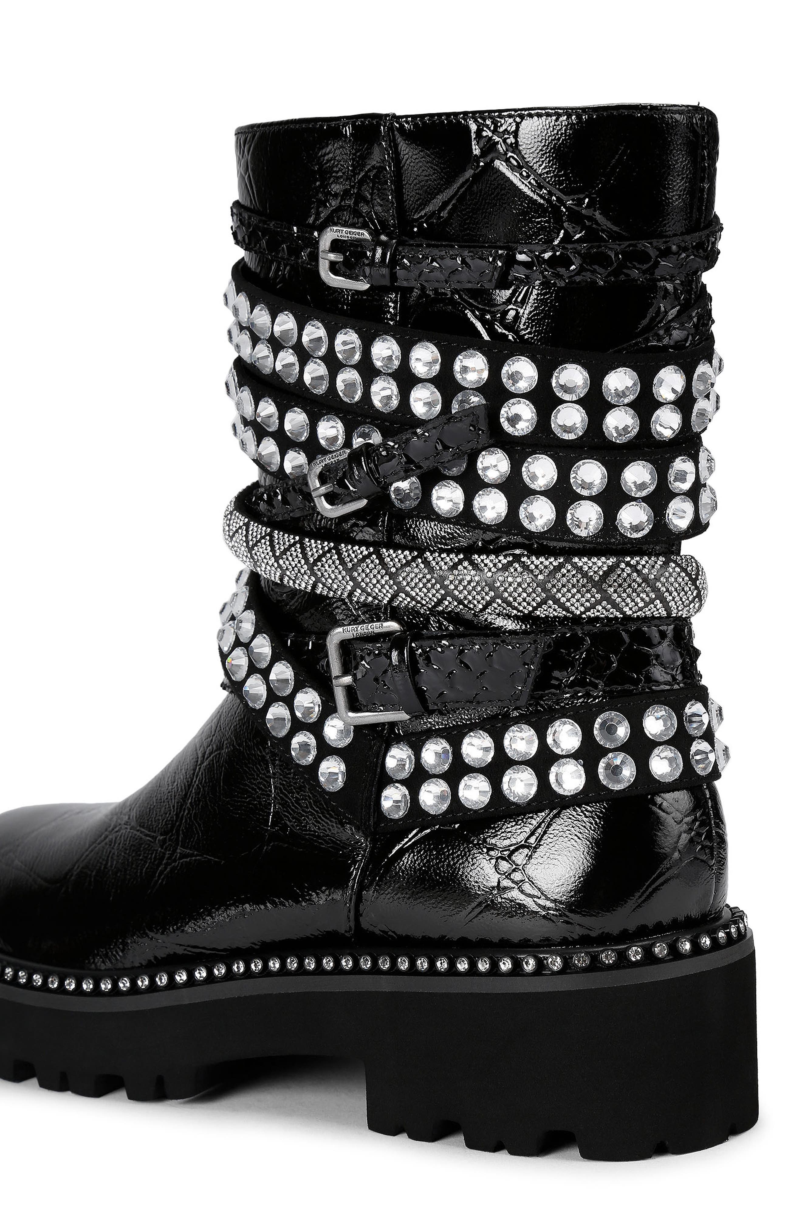 Kurt Geiger London Crystal Embellished Multistrap Boot, Alternate, color, Charcoal