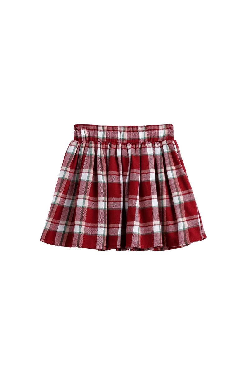 Winterberry Plaid Elastic Waist Brushed Flannel Raw Edge Hem Skirt, Alternate, color, Red