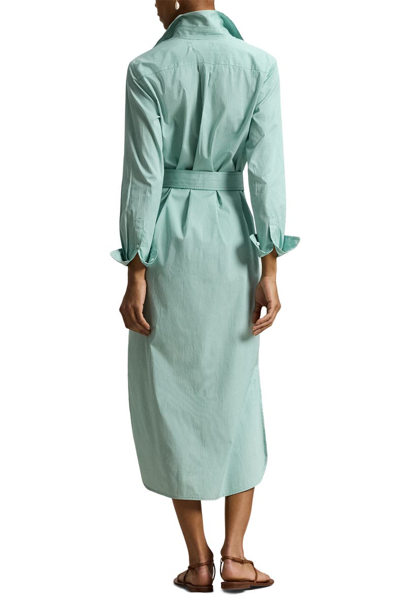 Polo Ralph Lauren Tie Waist Long Sleeve Maxi Shirtdress, Alternate, color, Green White