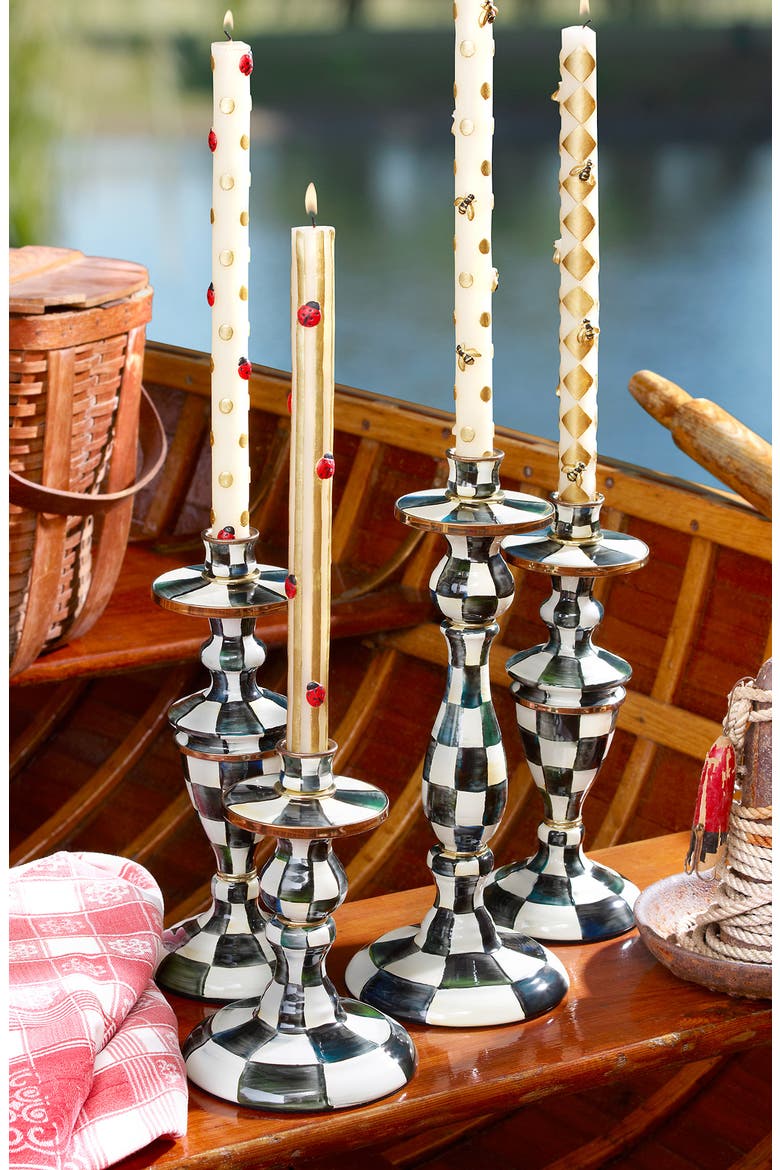 Courtly Check Short Enameled Steel Candleholder, Alternate, color, BLACK/ WHITE