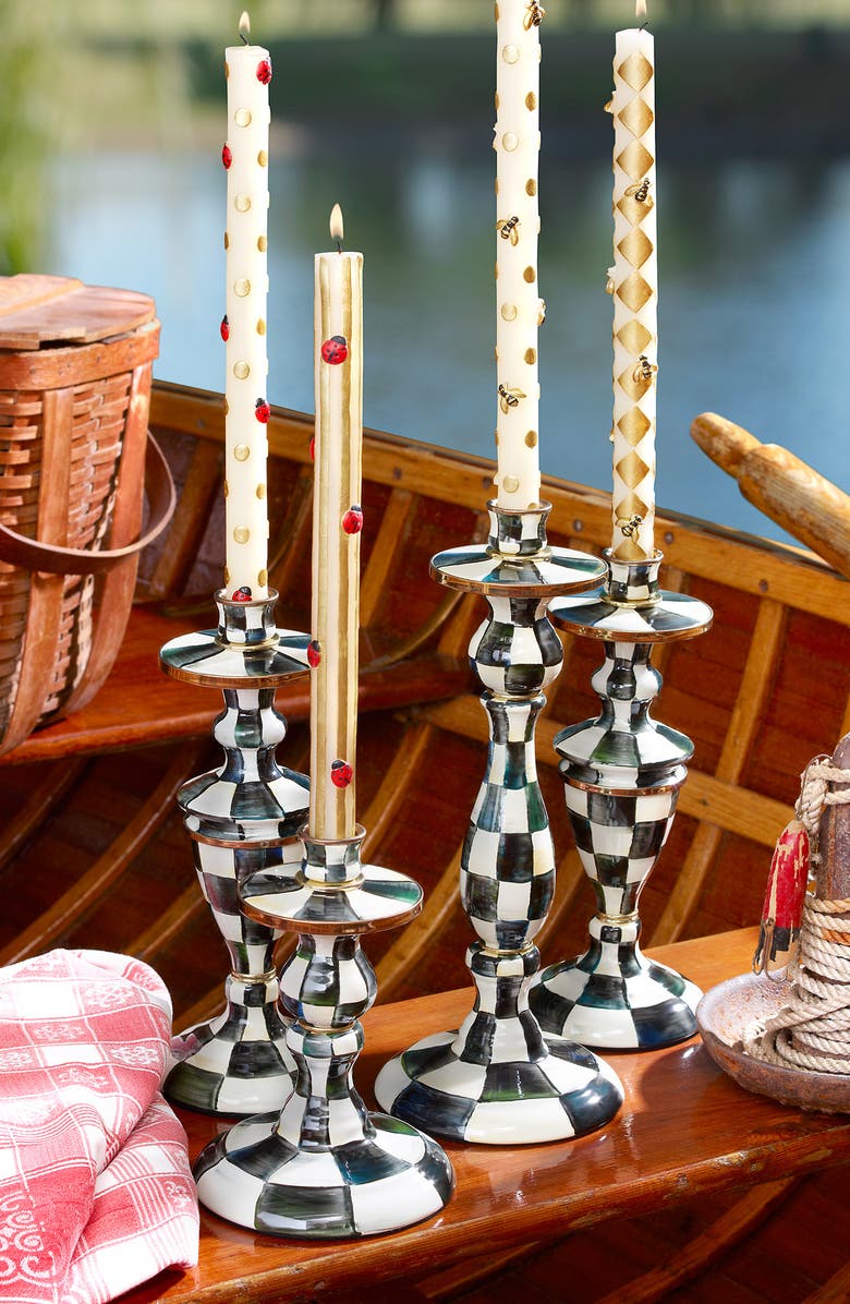 MACKENZIE CHILDS Courtly Check Short Enameled Steel Candleholder, Alternate, color, Black/ White