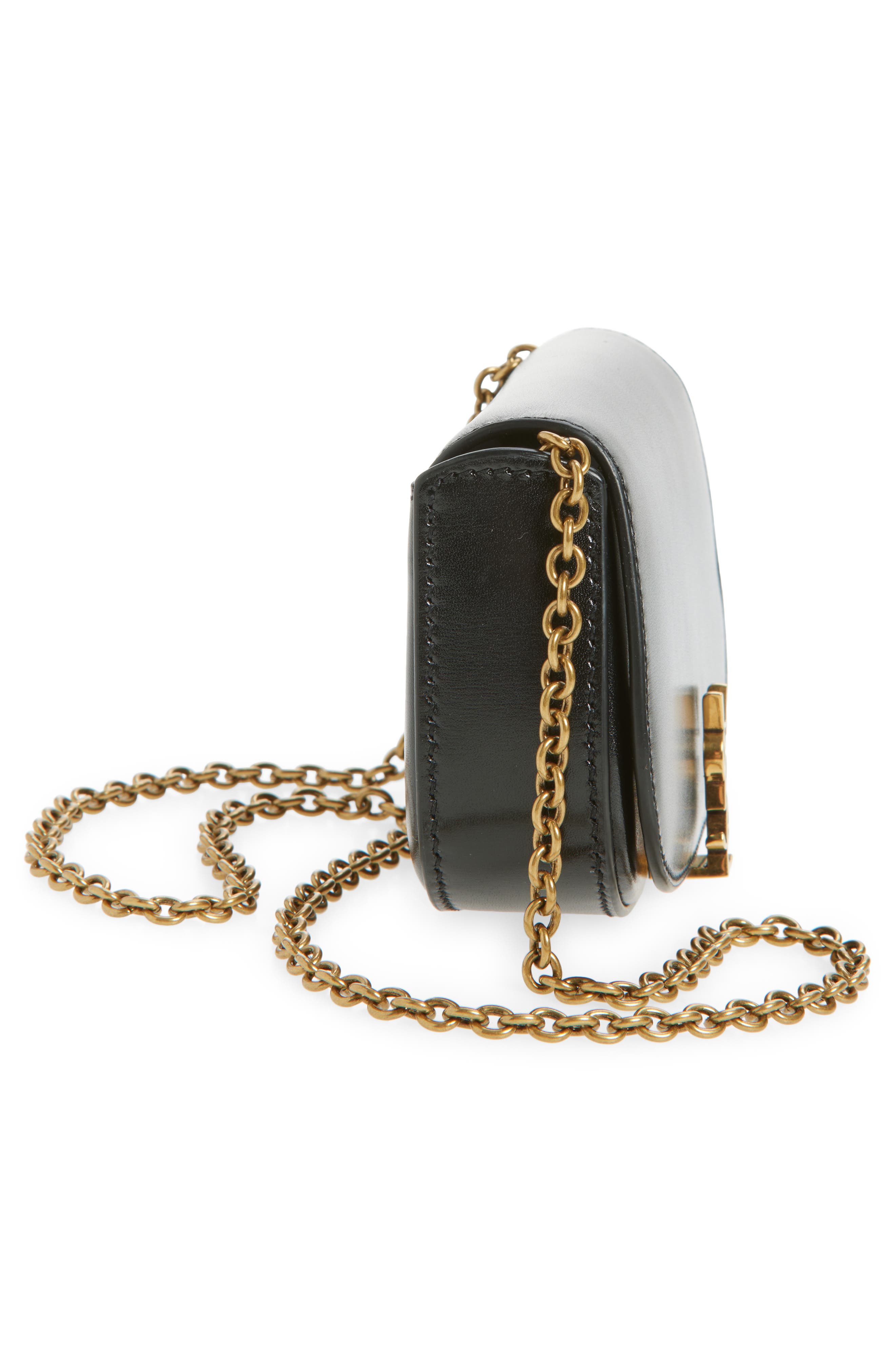 Saint Laurent Mini Cassandre Chain Crossbody Bag, Alternate, color, Noir