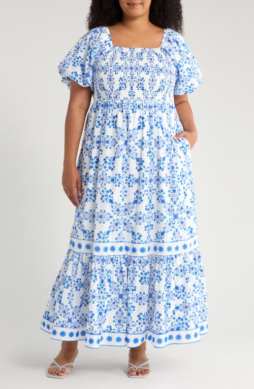 Sugarlips Vera Floral Smocked Maxi Dress In Blue