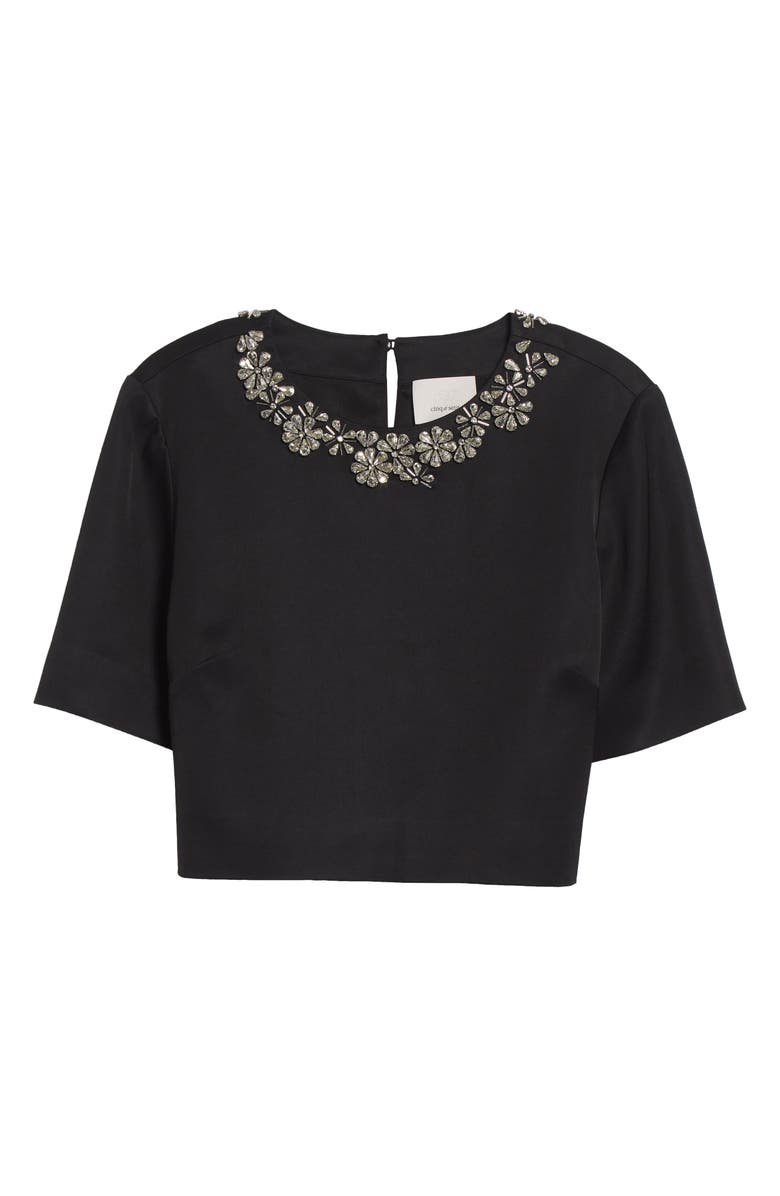 Cinq à Sept Adona Floral Jewel Embellished Crop Top, Alternate, color, Black