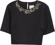 Cinq à Sept Adona Floral Jewel Embellished Crop Top