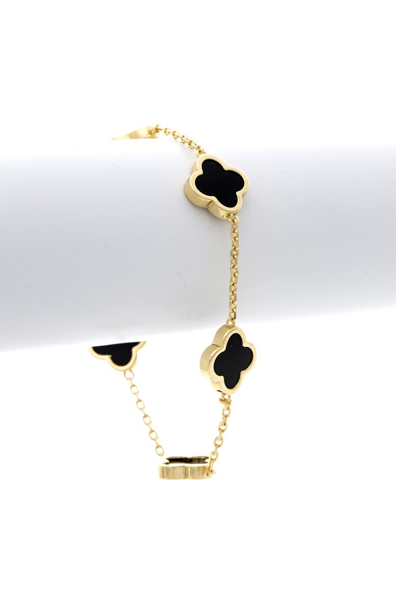 RIVKA FRIEDMAN 18K Gold Plated Clover Station Bracelet, Alternate, color, Onyx