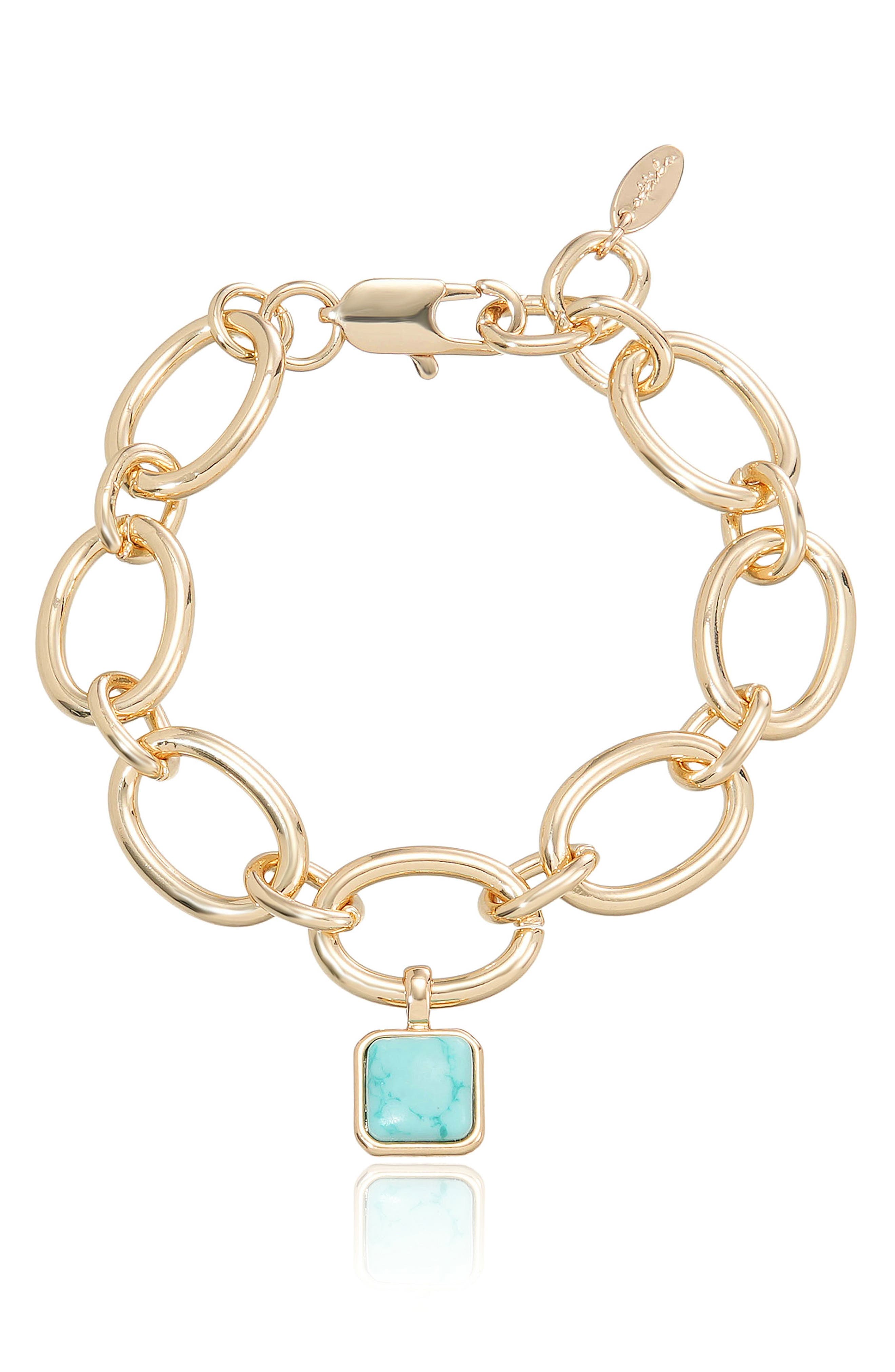 Radiant Reconstituted Turquoise Pendant Link Bracelet
