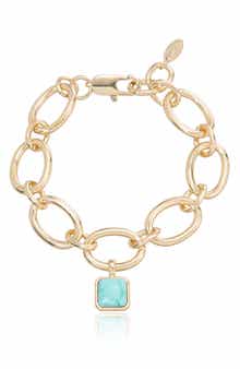 Radiant Reconstituted Turquoise Pendant Link Bracelet