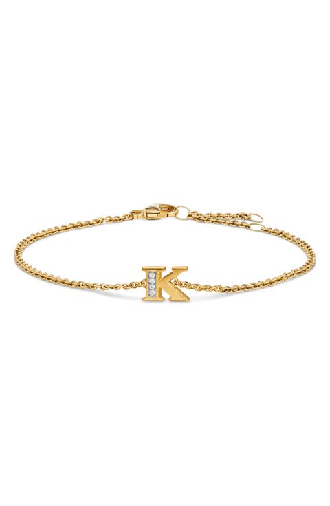 Petite Pavé Initial Chain Bracelet in 18K Yellow Gold with Diamonds