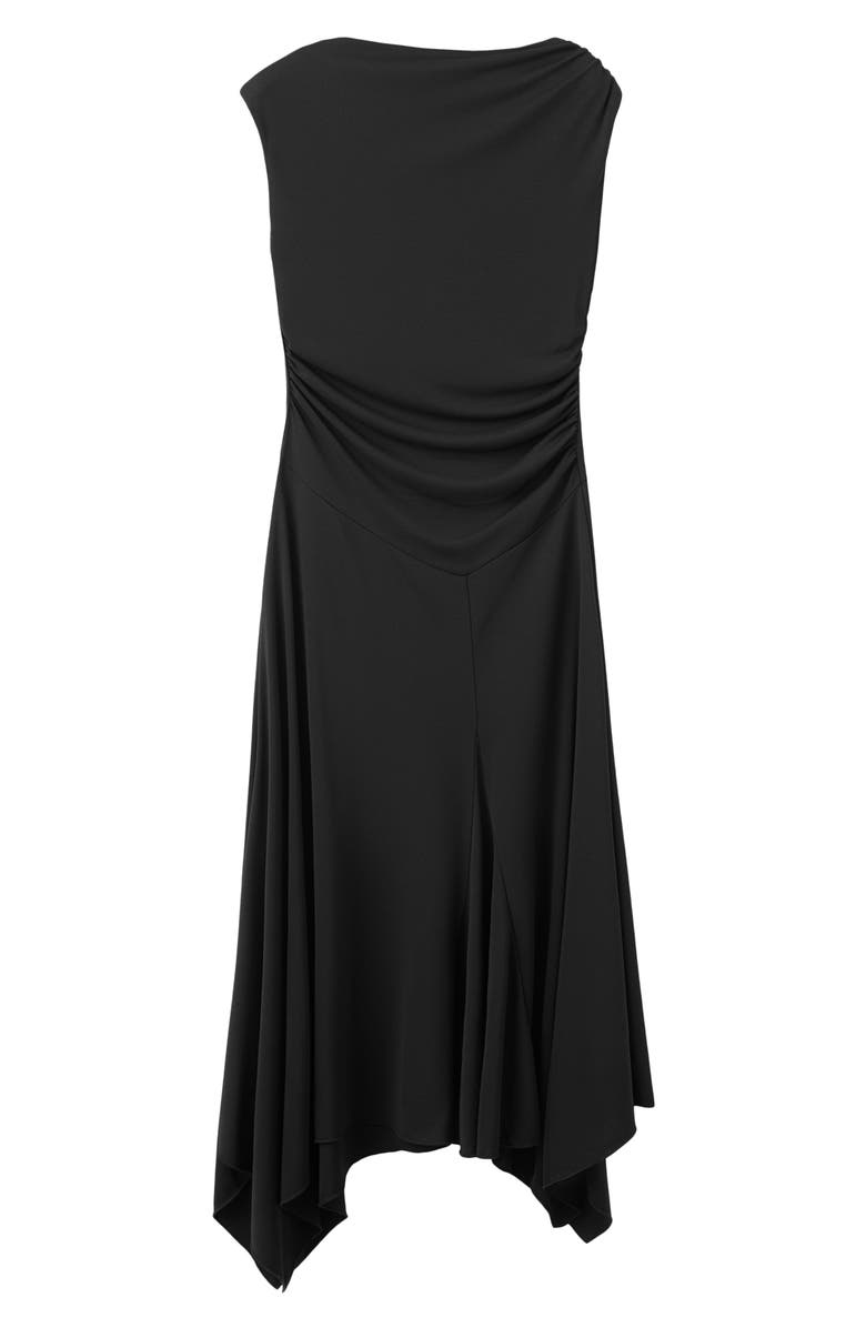MANGO Sandy Asymmetric Hem Ruched Maxi Dress, Main, color, Black