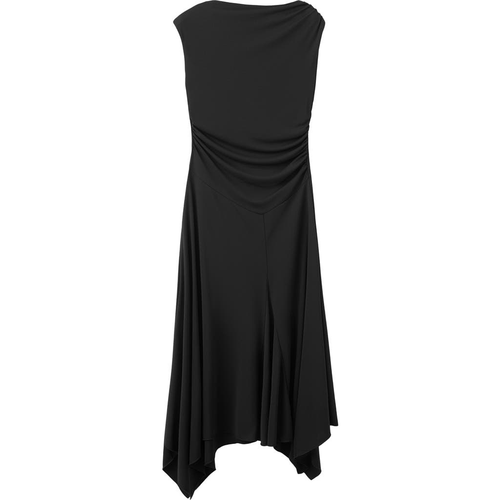 MANGO Sandy Asymmetric Hem Ruched Maxi Dress in Black at Nordstrom, Size 2