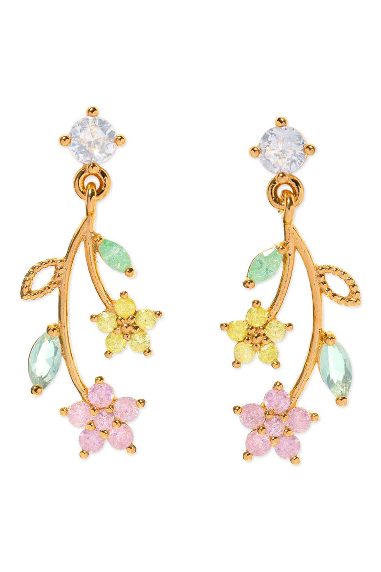 Flower Stem Drop Earrings, Main, color, GOLD