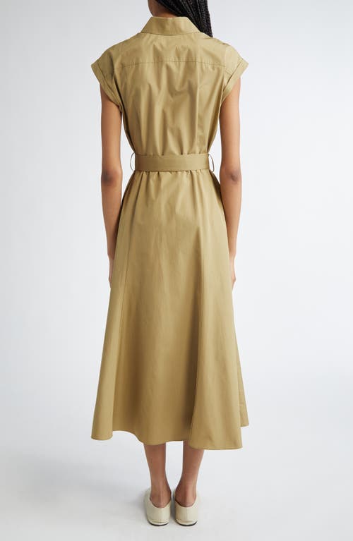 Lafayette 148 New York Cap Sleeve Cotton Poplin Belted Shirtdress In Loden Green