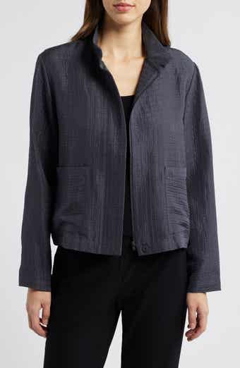 Eileen Fisher Stand Collar Silk & Organic Linen Jacket