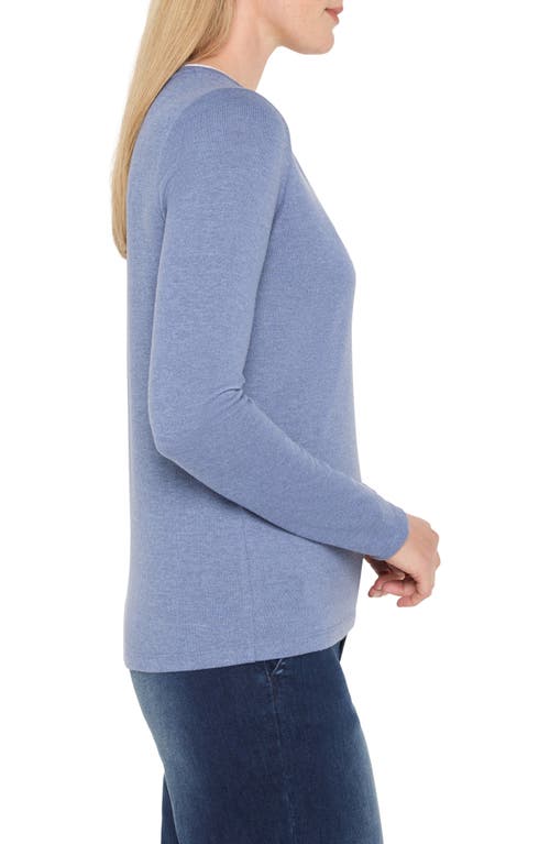 Nzt By Nic+zoe Cozy Double Layer Split Neck Top In Blue