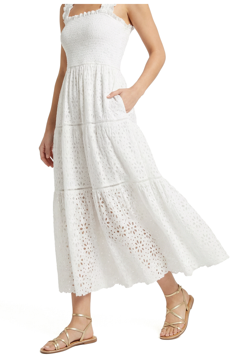 Change of Scenery Kristen Smocked Embroidered Tiered Midi Dress, Alternate, color, Fresh White