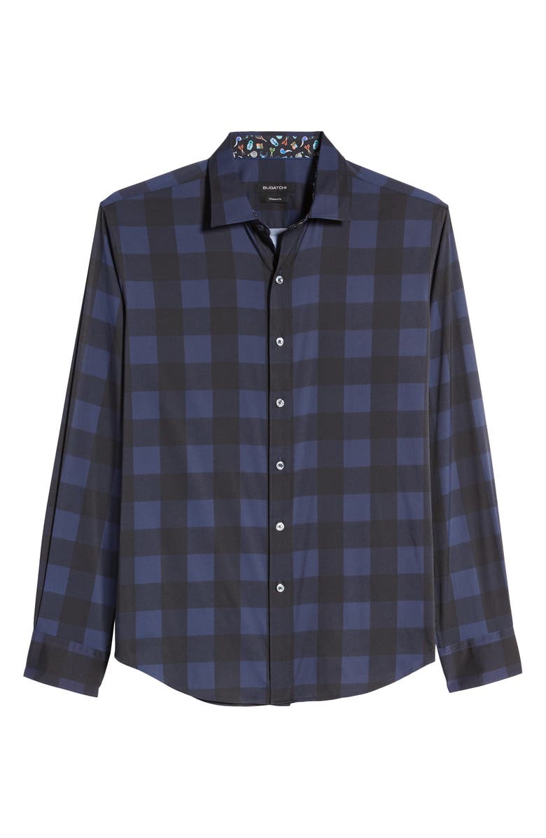 Bugatchi Shaped Fit Check Performance Button-Up Shirt, Alternate, color, 