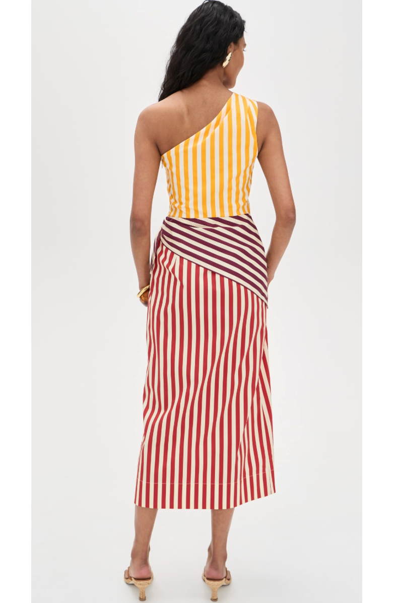 SIMONMILLER Belem Poplin Midi Dress, Alternate, color, Red Stripe Combo