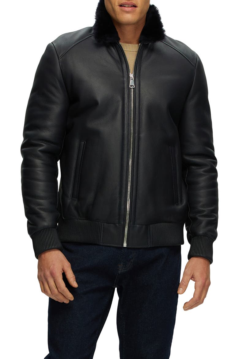 Men's Genuine Shearling Jacket, Main, color, DARK BLUE