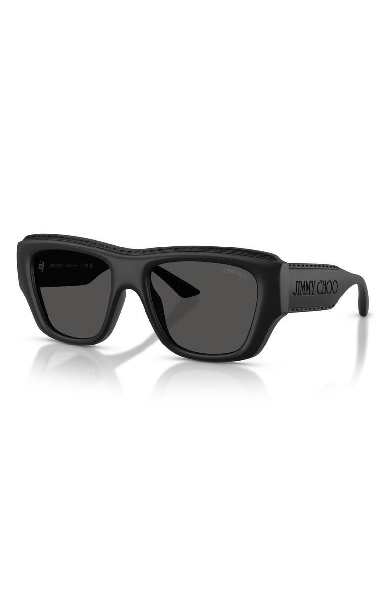 Jimmy Choo 54mm Rectangular Sunglasses, Alternate, color, Matte Black / Dark Grey